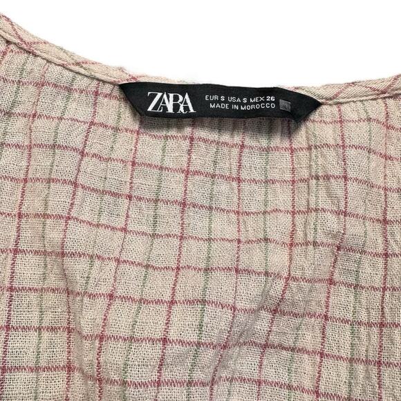 NEW Zara Linen Blend Cutout Mini Dress Square Print Small - Picture 7 of 7